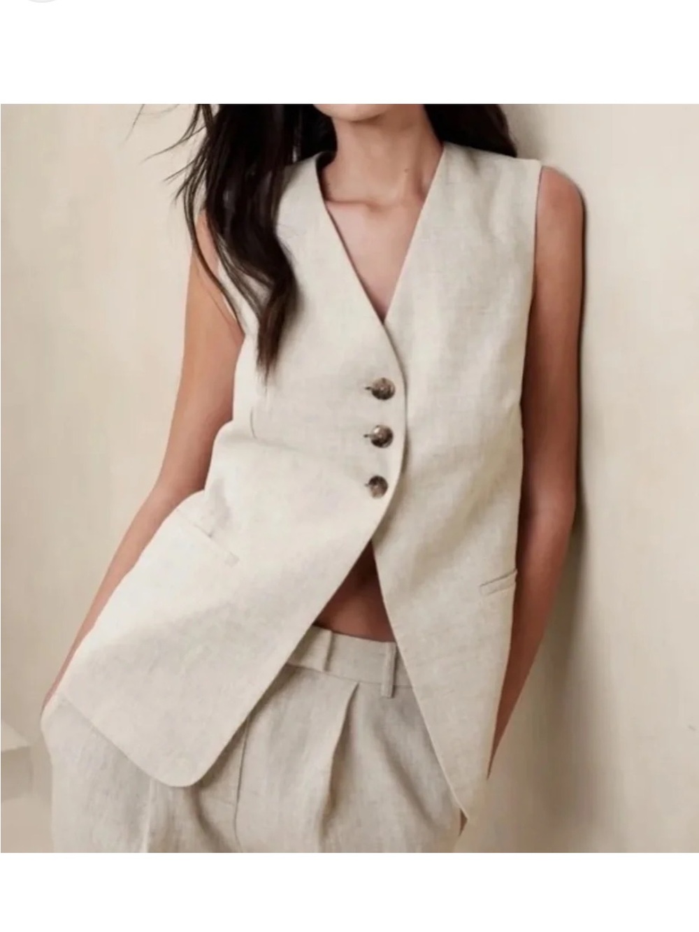 BR Linen Vest in Light Beige